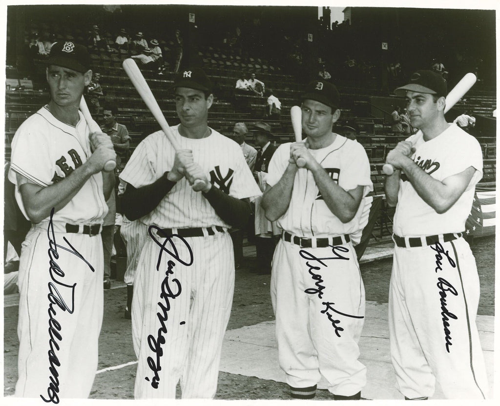 TED WILLIAMS JOE DIMAGGIO GEORGE KELL LOU BOUDREAU SIGNED 8X10 PSA DNA AF047600