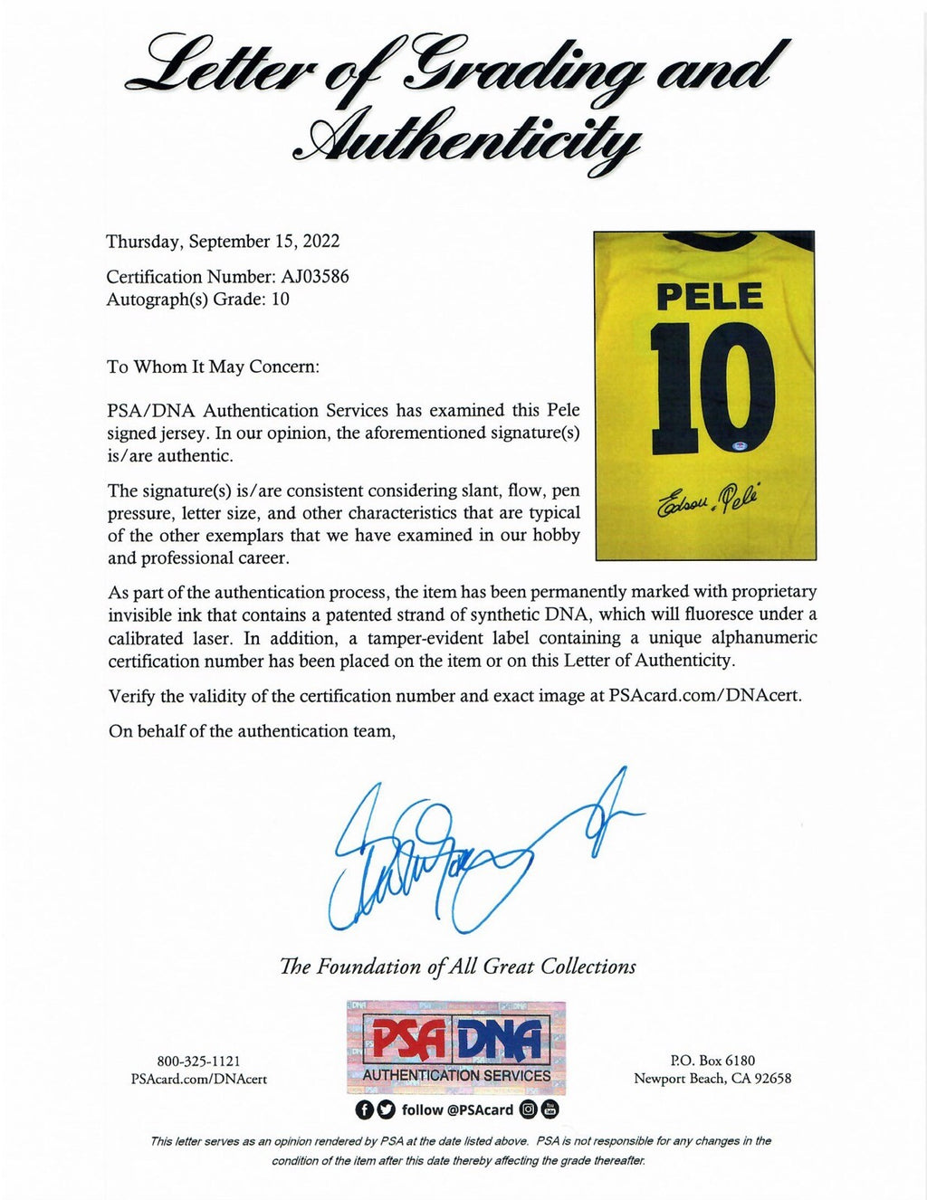 EDSON PELE SIGNED CBD 1970 BRAZIL WORLD CUP JERSEY PSA DNA AJ03586 GEM MINT 102