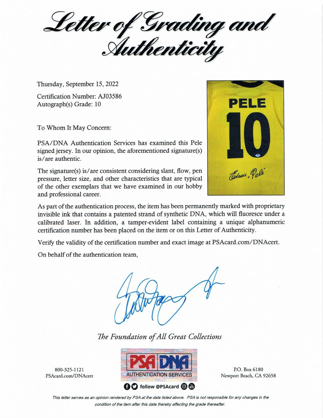 EDSON PELE SIGNED CBD 1970 BRAZIL WORLD CUP JERSEY PSA DNA AJ03586 GEM MINT 102