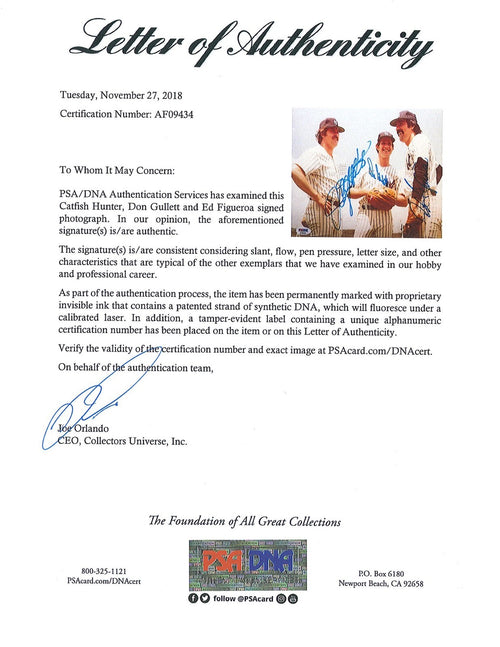 CATFISH HUNTER DON GULLETT ED FIGUEROA MULTI SIGNED 8X10 PSA DNA AF094341