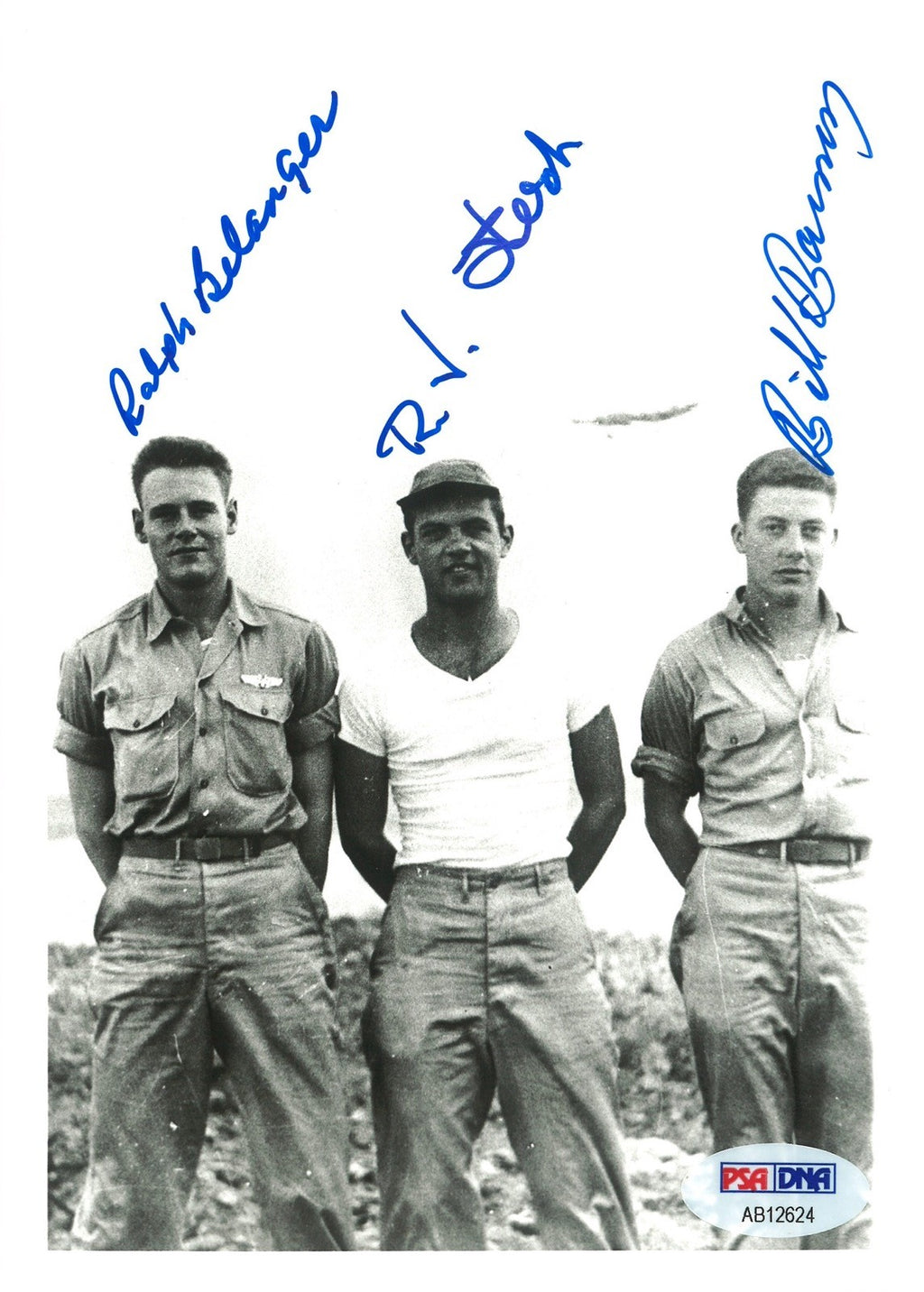 ROBERT STOCK & BILL BARNEY & RALPH BELANGER SIGNED 5X7  PSA DNA AB12624 BOCKSCAR0