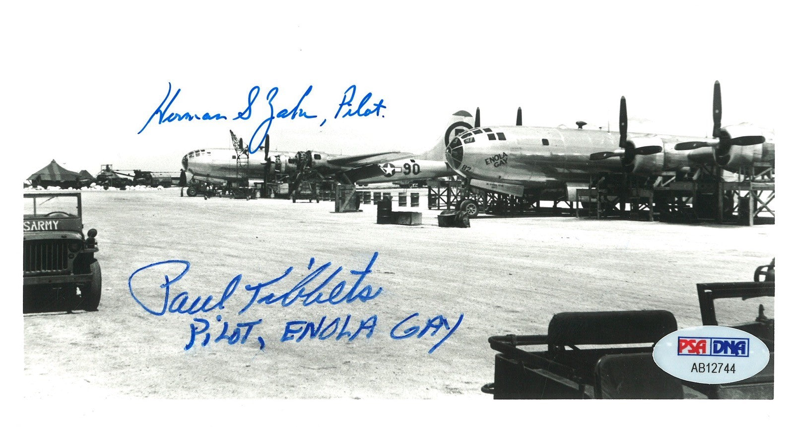 PAUL TIBBETS / HERMAN ZAHN SIGNED 5X7 PHOTO PSA DNA AB12744 (D)0