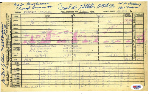 BOCKCAR C-15 CREW SIGNED FINAL FORECAST 8/9/45 PSA DNA AD28582 (D) WWII X40