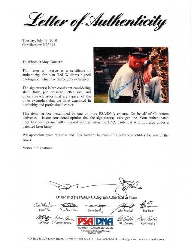 TED WILLIAMS SIGNED SMILING 16X20 PSA DNA (D) RED SOX GREEN DIAMOND1