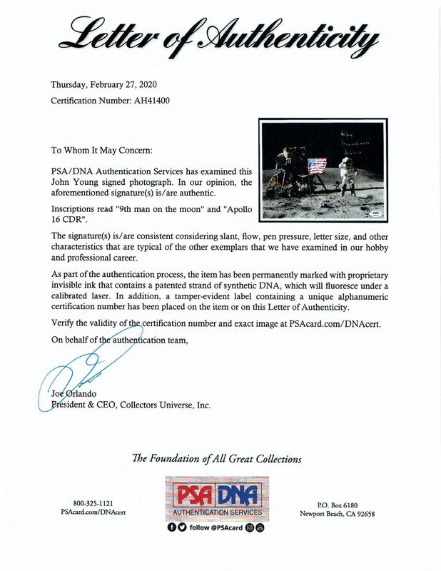 John Young Signed 8x10 Photo PSA DNA Encapsulated Apollo 16 Moonwalker NASA1