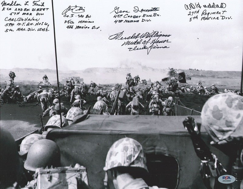 Iwo Jima Veterans Signed 11x14 Photograph 6 Veterans PSA DNA LOA WWII0