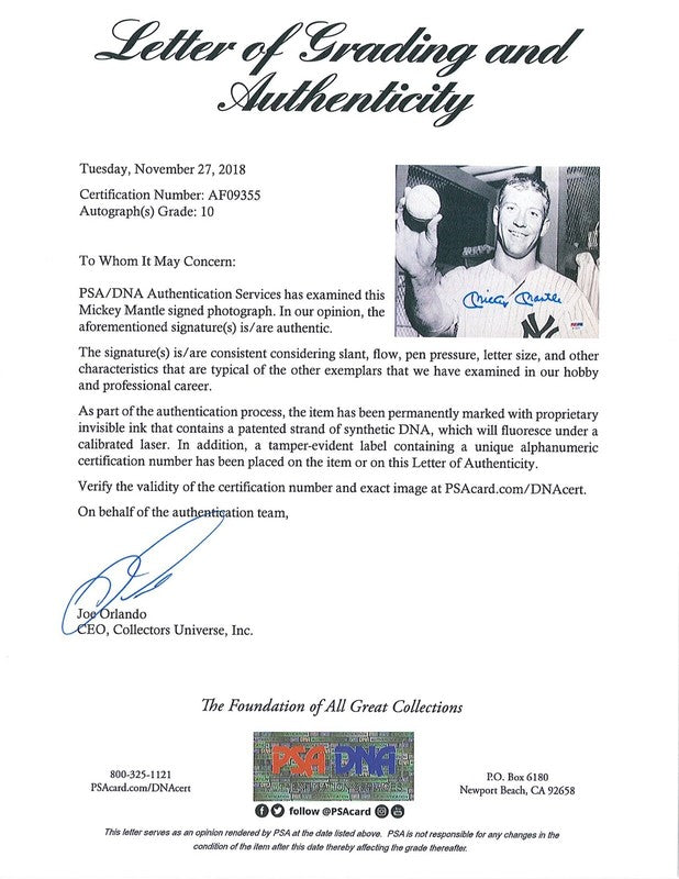 MICKEY MANTLE SIGNED 8X10 PSA DNA AF09355 GEM MINT 10 AUTO YANKEES HOF (D)1
