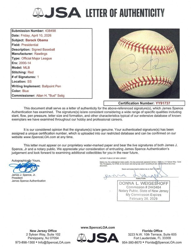 Barack Obama Signed OML Baseball Sweet Spot Ballpoint Pen JSA LOA President #372
