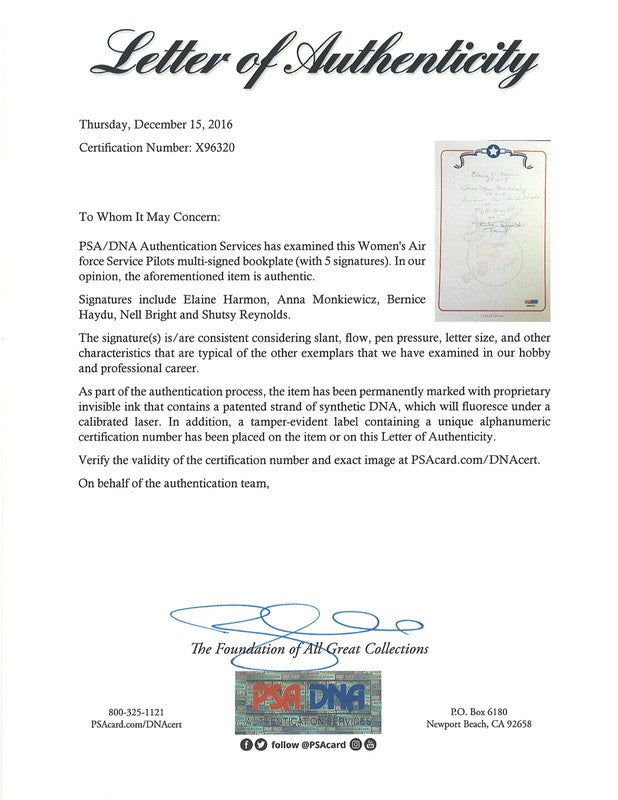 WWII WASP Multi Signed Bookplate PSA DNA 5 Women Airforce Pilots1
