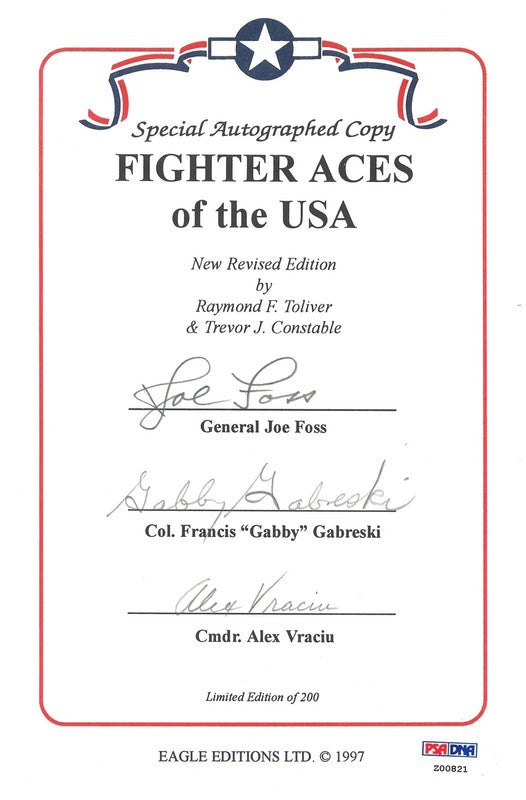 Fighter Aces of the USA Signed Bookplate PSA DNA Foss Gabreski Vraciu0