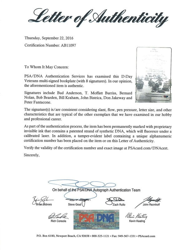 D-Day Veterans Multi Signed Bookplate PSA DNA LOA 8 WWII Veteran Autos1