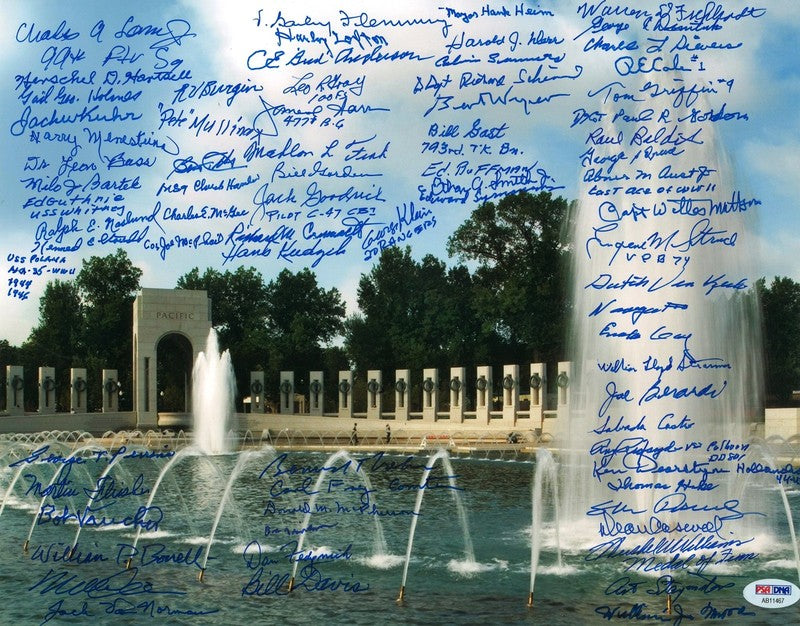WWII Memorial Signed 11x14 Photograph 71 Veterans PSA DNA LOA0