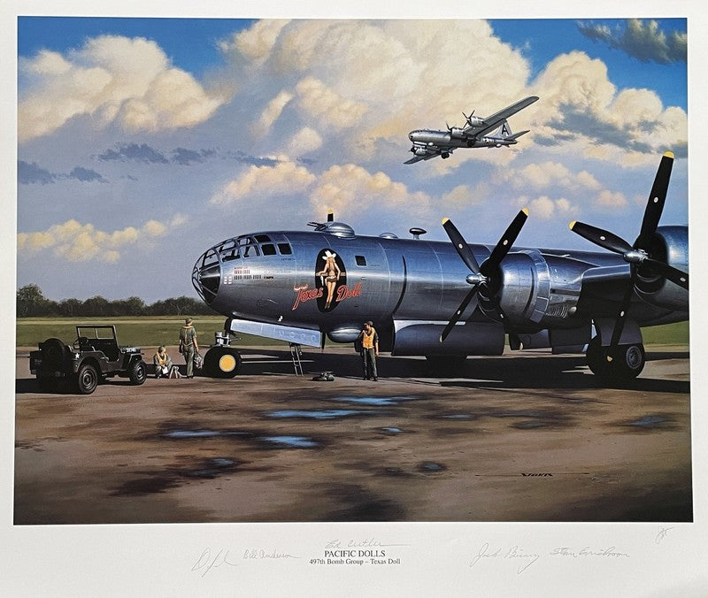 497th BG Texas Doll Signed B-29 Superfortress Print x5 Autos Stan Stokes0
