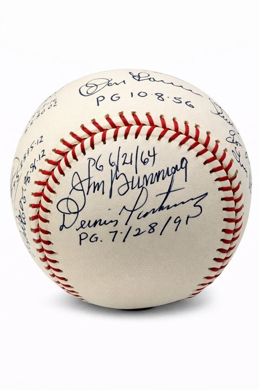 PERFECT GAME MULTI SIGNED BASEBALL BAS A62469 16 AUTOS KOUFAX JOHNSON LARSEN4