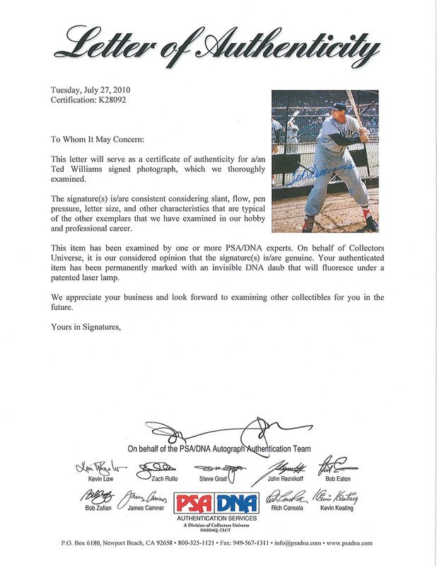 TED WILLIAMS SIGNED BATTING CAGE 16X20 PSA DNA (D) RED SOX GREEN DIAMOND1