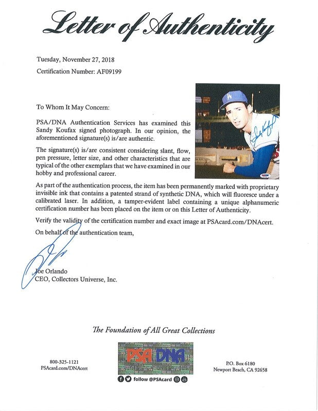 SANDY KOUFAX SIGNED 8X10 PSA AF09199 DODGERS HOF ENCAPSULATED1