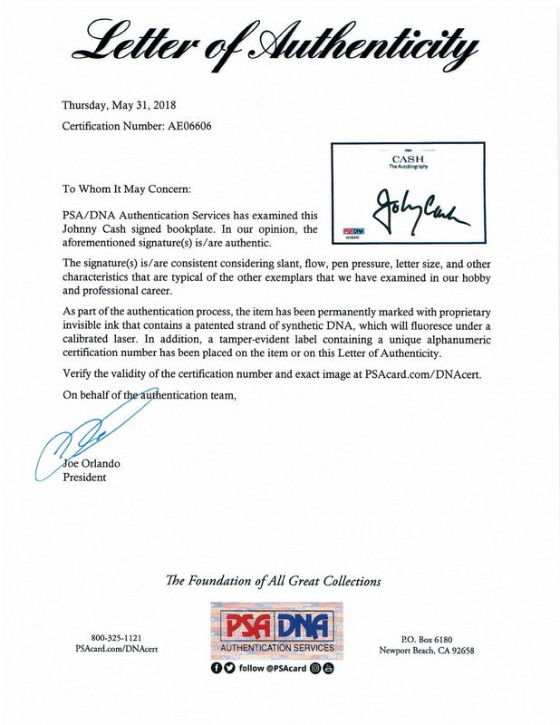 Johnny Cash Signed Cash Bookplate PSA DNA LOA Autographed Bookplate1
