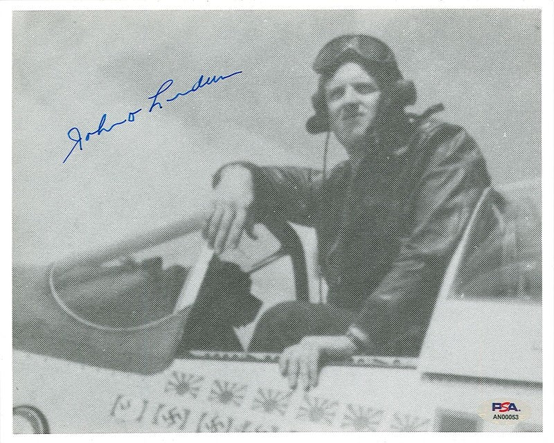 JOHN LANDERS SIGNED 8X10 PHOTO PSA DNA (D) WWII ACE BIG BEAUTIFUL DOLL0