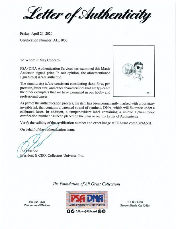 Maxie Anderson Signed 8x10 Print PSA DNA LOA Jay Ashurst Artwork1