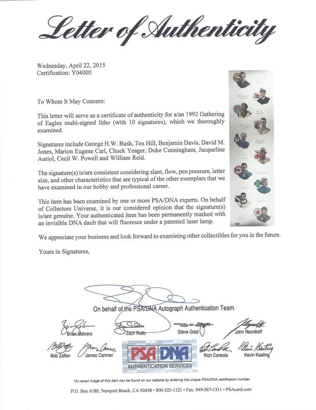 1992 Gathering of Eagles Signed Print PSA DNA Bush Yeager Olds Davis2