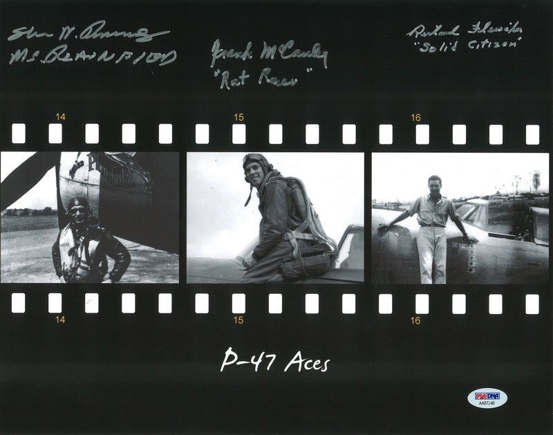 WWII P-47 Aces Multi Signed 11x14 Filmstrip Pisanos McCauley Fleischer PSA DNA0