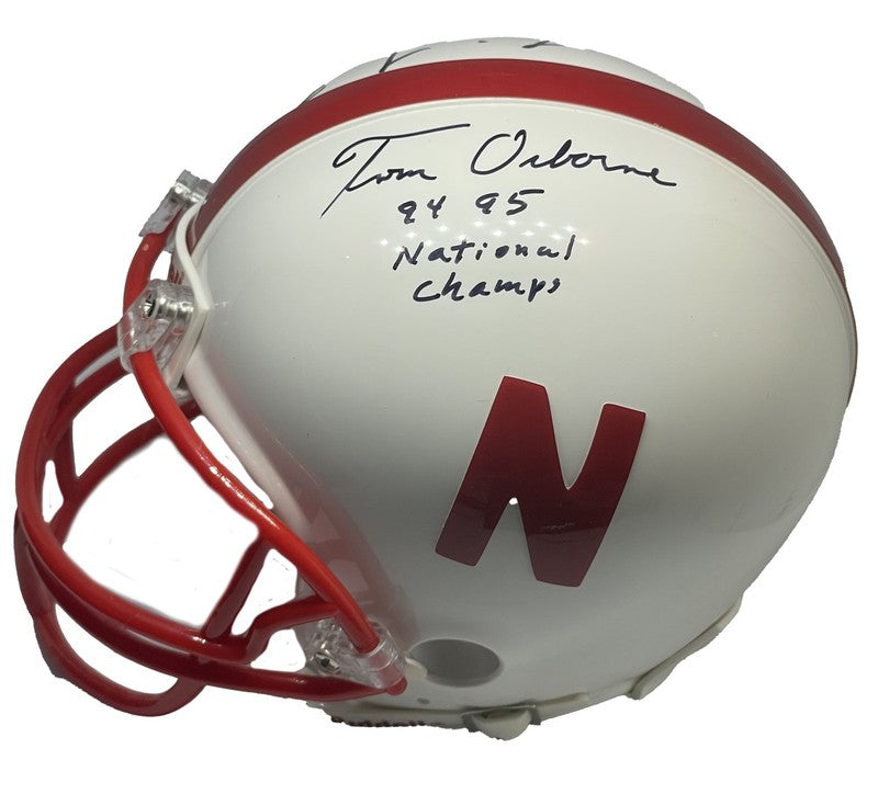 TOM OSBORNE TOMMIE FRAZIER DUAL SIGNED MINI HELMET PSA HUSKERS 94 95 CHAMPS0