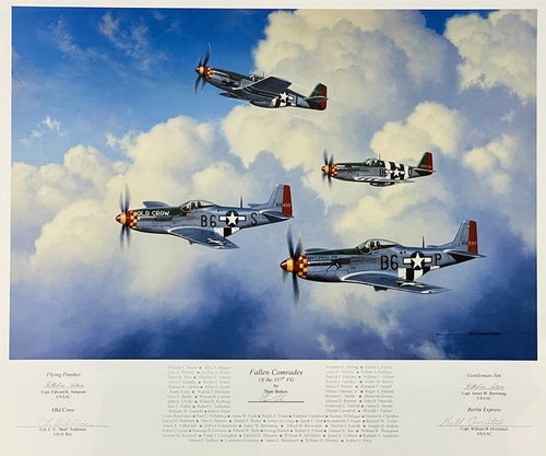 Bud Anderson Bill Overstreet Signed Fallen Comrades Print 357th FG P-51 WWII0