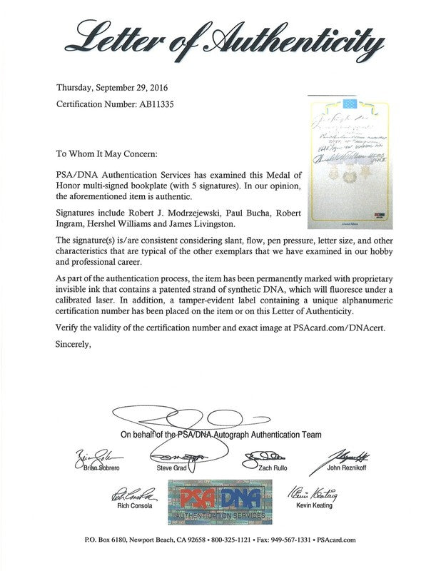 Medal of Honor Recipients Signed Bookplate PSA DNA LOA 5 MOH Autos1