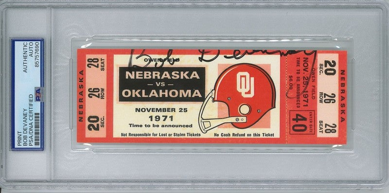 BOB DEVANEY SIGNED 1971 GAME OF CENTURY REPLICA TICKET PSA DNA 85757691 HUSKERS0