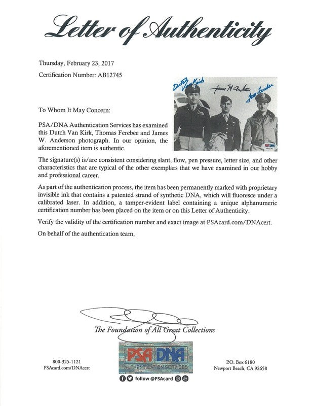 Dutch Van Kirk Ferebee James Anderson Signed 5x7 WWII PSA DNA LOA Rare1