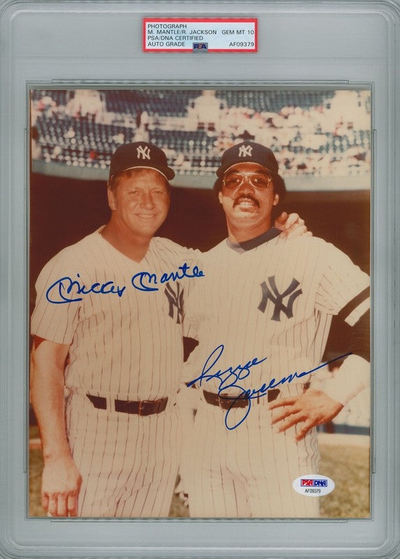 MICKEY MANTLE & REGGIE JACKSON DUAL SIGNED 8X10 PSA DNA AF09379 GEM MINT 10 AUTO0