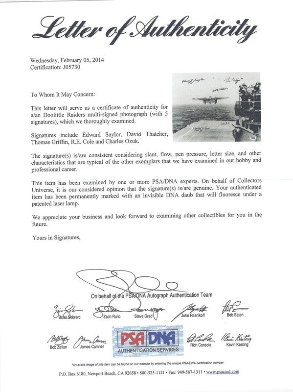 Doolittle Raiders Multi Signed 11x14 Photograph 5 Raiders PSA DNA LOA WWII1