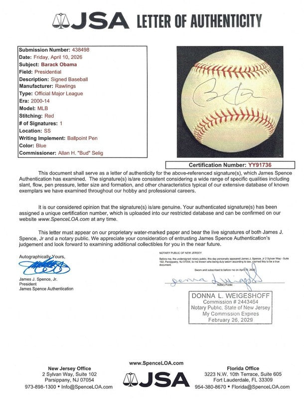 Barack Obama Signed OML Baseball Sweet Spot Ballpoint Pen JSA LOA President #362