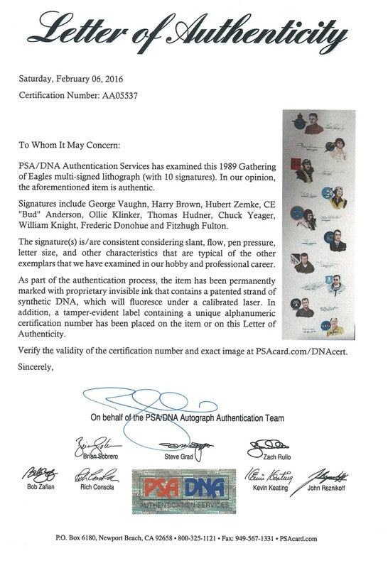 1989 Gathering of Eagles Signed Print PSA DNA LOA Yeager Gabreski Zemke2