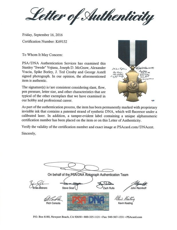 WWII Navy Cross Signed 11x14 Photograph 6 Recipients PSA DNA LOA Fighter Aces1