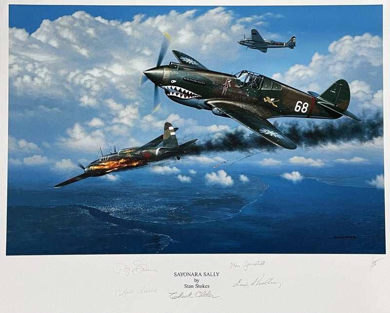AVG Flying Tigers Signed Sayonara Sally Print Stan Stokes x5 Autos WWII0