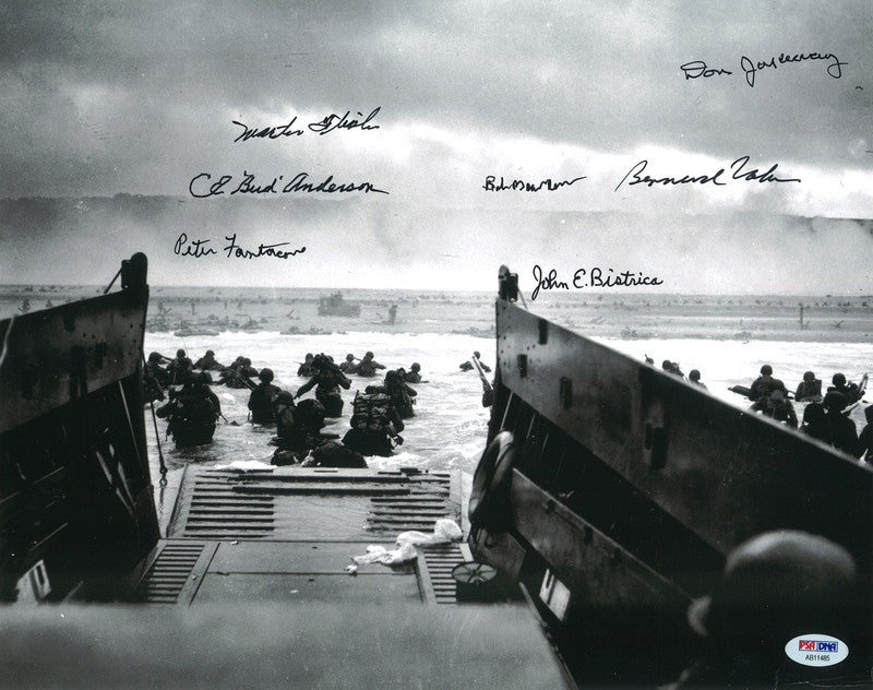 WWII D-Day Invasion Signed 11x14 Photograph 7 Veterans PSA DNA LOA0