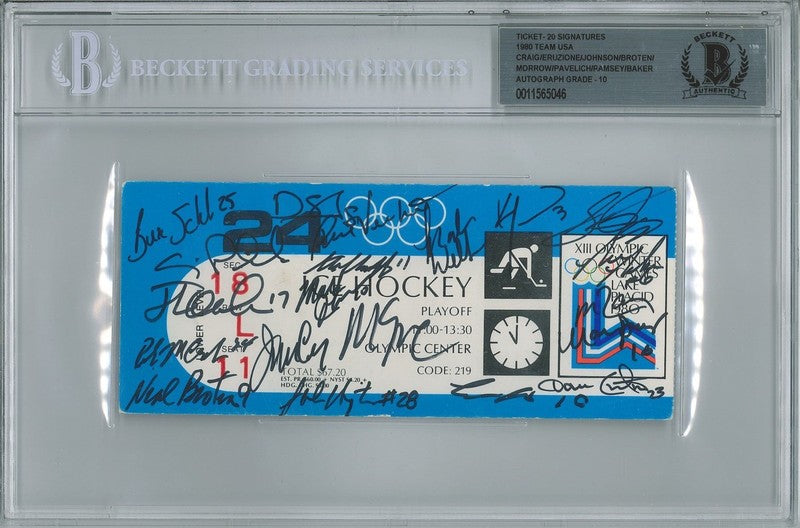 1980 USA OLYMPIC HOCKEY TEAM SIGNED GOLD MEDAL TICKET BAS 20 AUTOS GEM MINT 100