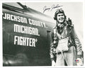 GERALD JOHNSON SIGNED 8X10 PHOTO PSA DNA (D) WWII ACE 16.5V 56TH FG0