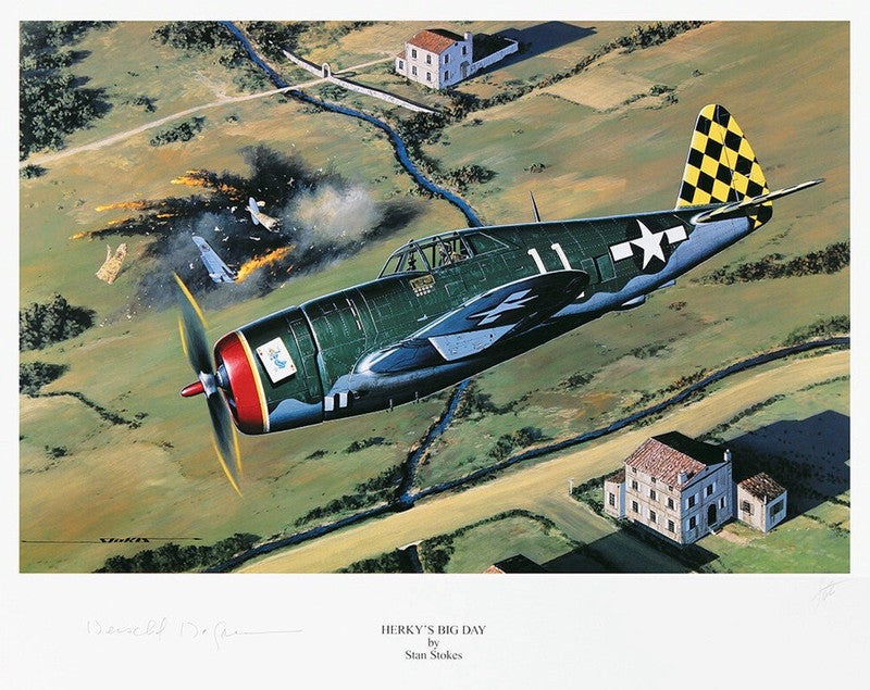 Herschel Green Signed Herky's Big Day Print Stan Stokes P-51 Ace WWII0