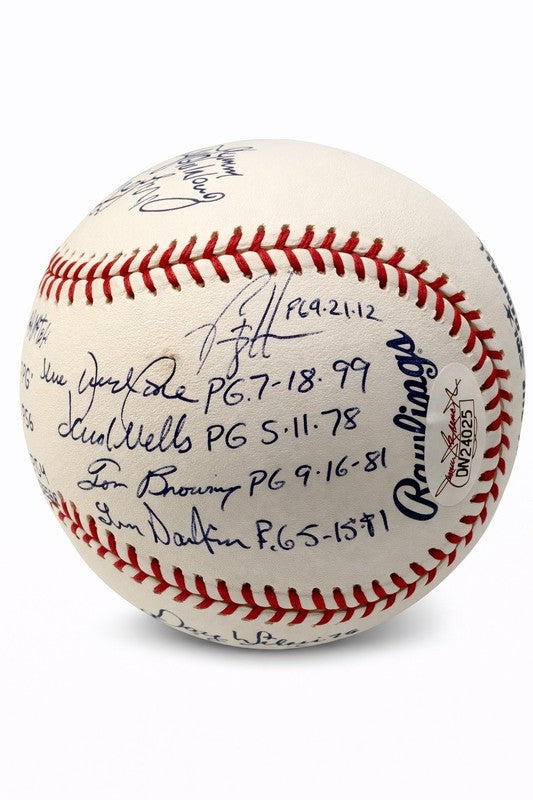 PERFECT GAME MULTI SIGNED BASEBALL BAS A62469 16 AUTOS KOUFAX JOHNSON LARSEN2