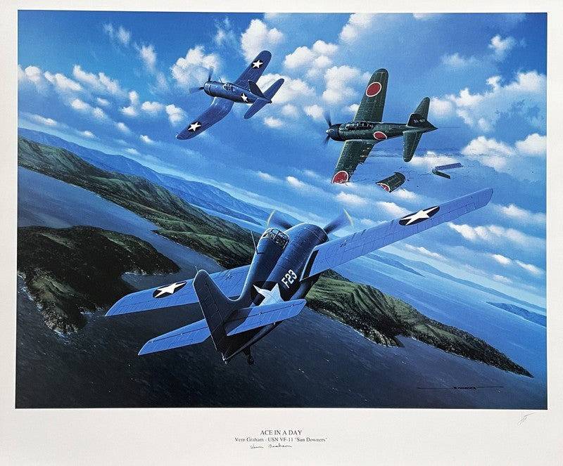 Vern Graham VF-11 Navy Ace Signed Ace In A Day Stan Stokes Print0