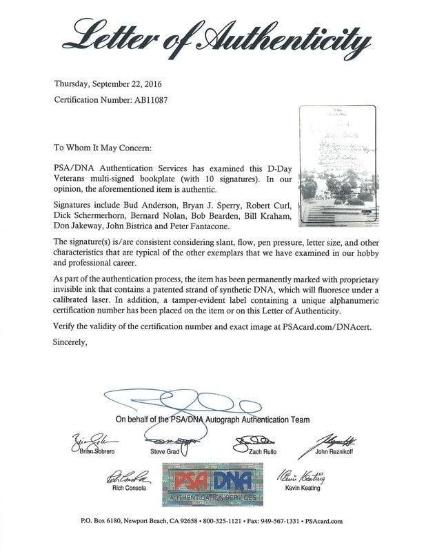 D-Day Veterans Multi Signed Bookplate PSA DNA LOA 10 WWII Veteran Autos1