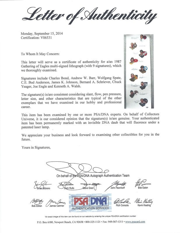 1987 Gathering of Eagles Signed Print PSA DNA LOA Yeager Glenn Anderson3