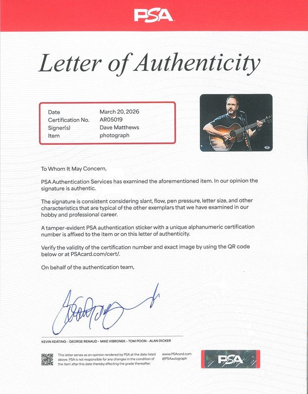 Dave Matthews Signed 11x14 Photograph PSA DNA LOA Authentic Autograph #19 DMB1