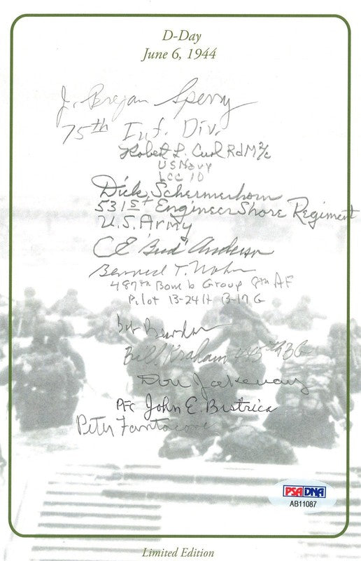 D-Day Veterans Multi Signed Bookplate PSA DNA LOA 10 WWII Veteran Autos0