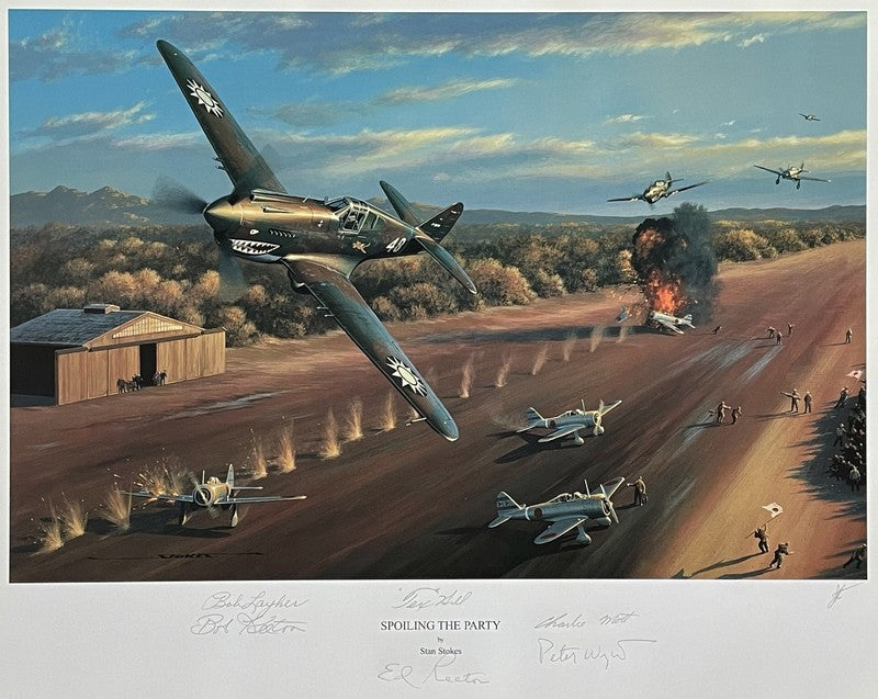 AVG Flying Tigers Signed Spoiling The Party Print x6 Autos Tex Hill Stokes0