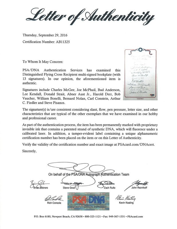 WWII Distinguished Flying Cross Recipients Signed Bookplate PSA DNA 13 Autos1