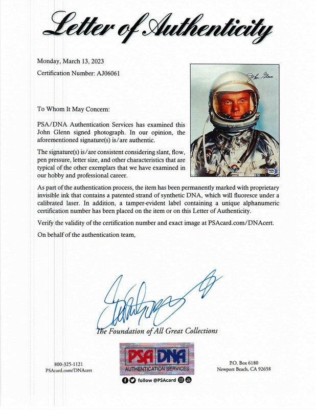 John Glenn Signed 8x10 Photograph PSA DNA LOA Mercury Astronaut NASA1